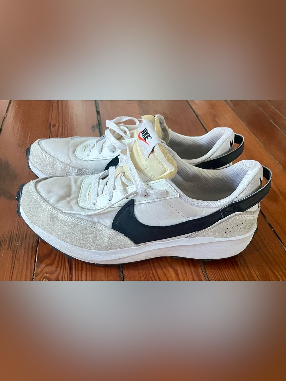 Nike Waffle Debut Sneakers - White Black Cream - Size 10